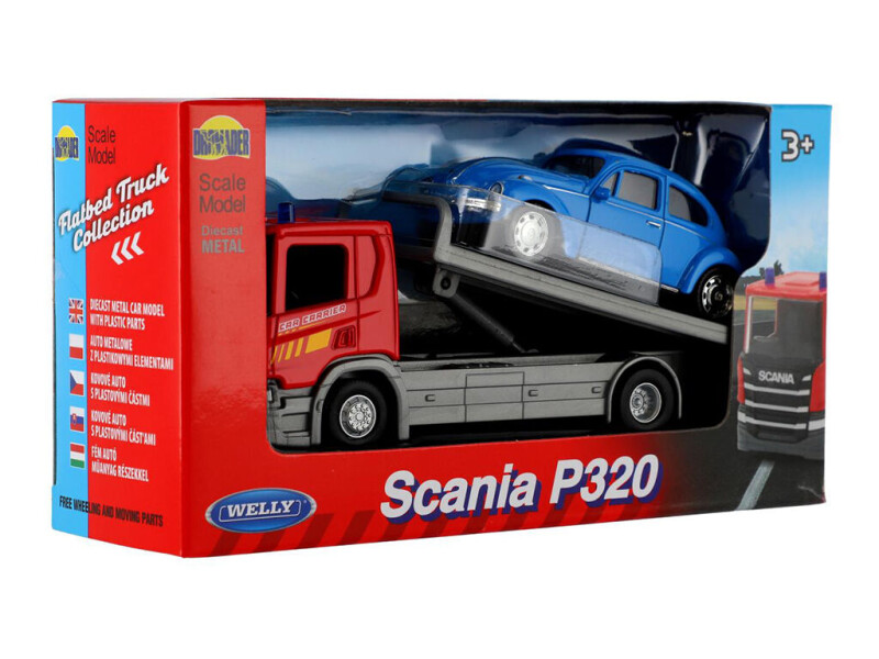 Welly odtahovka Scania P320 + Volkswagen Beetle 1:43